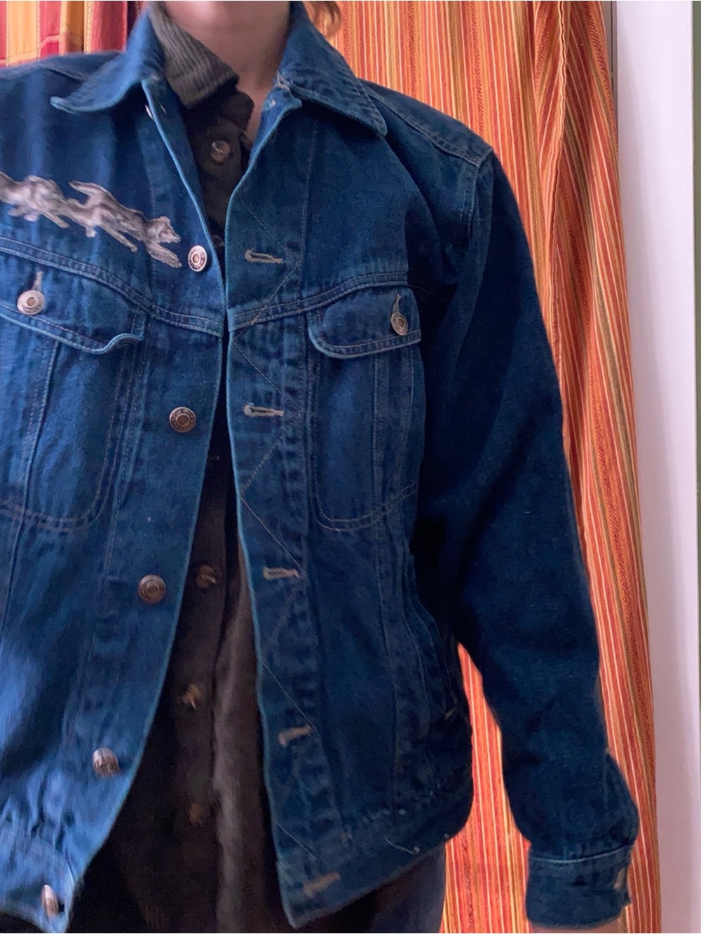 Vintage jean jacket with wolves